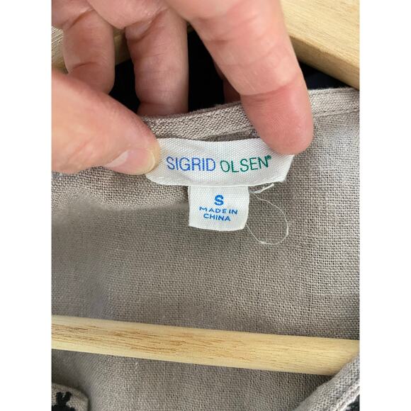 Sigrid Olsen Women's Size S Sand Gray Black Embroidered Boho Maxi Shift Dress - Picture 6 of 7